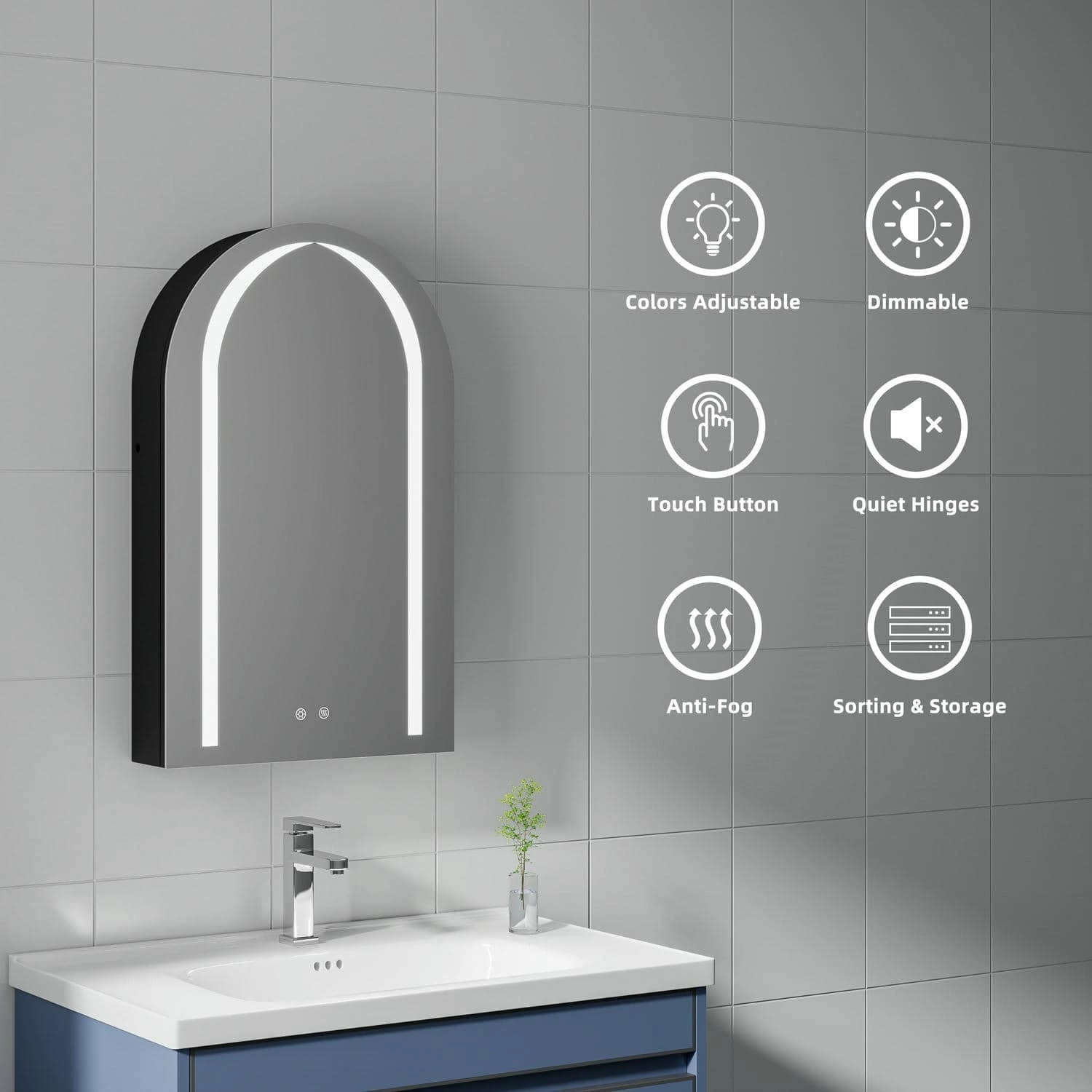 Armoire à miroir LED arquée