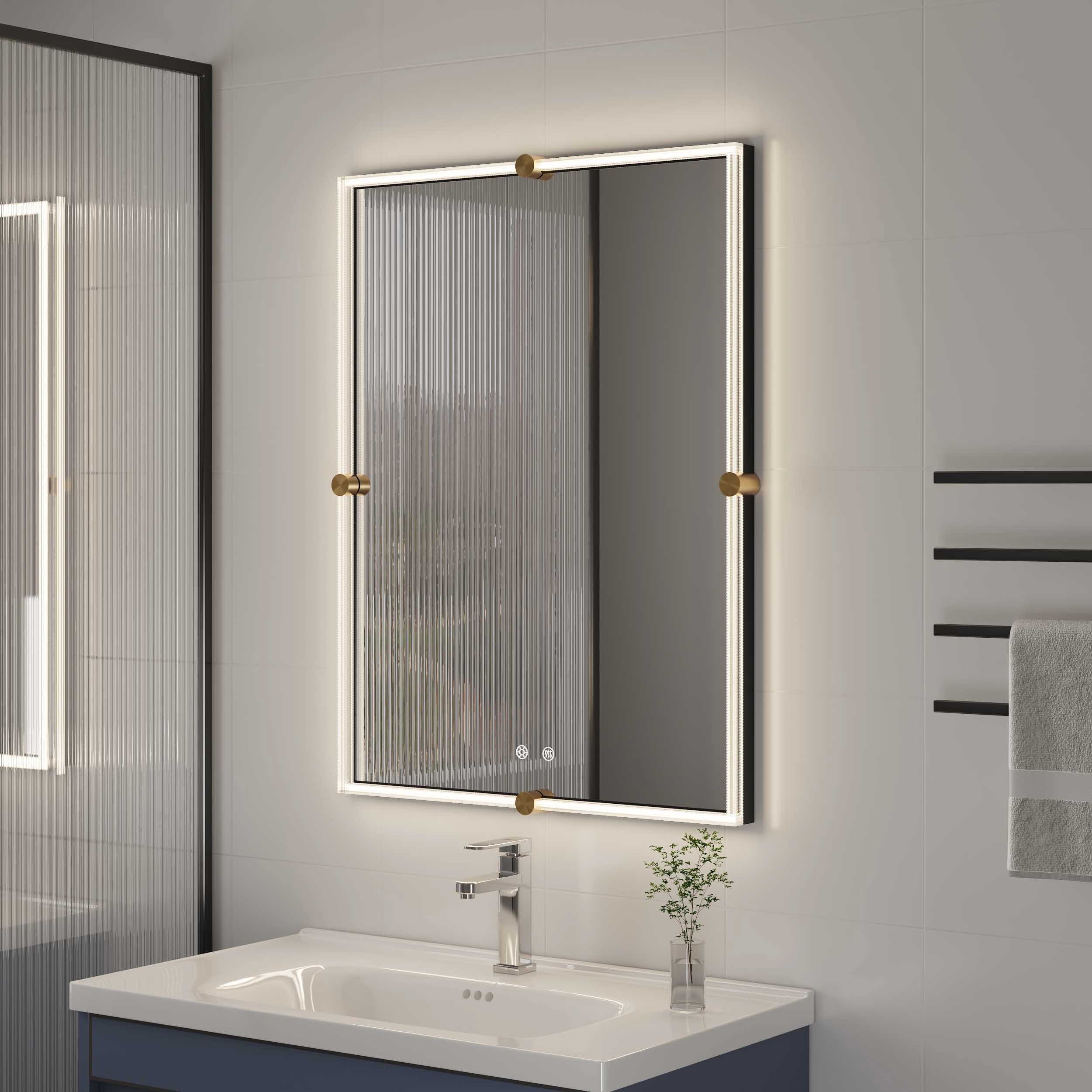 Miroir de salle de bain encadré à LED