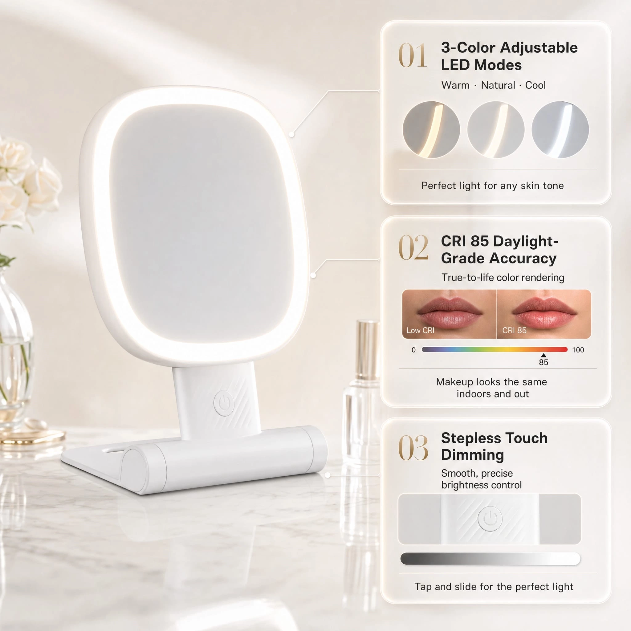 Foldable Lighted Travel Mirror