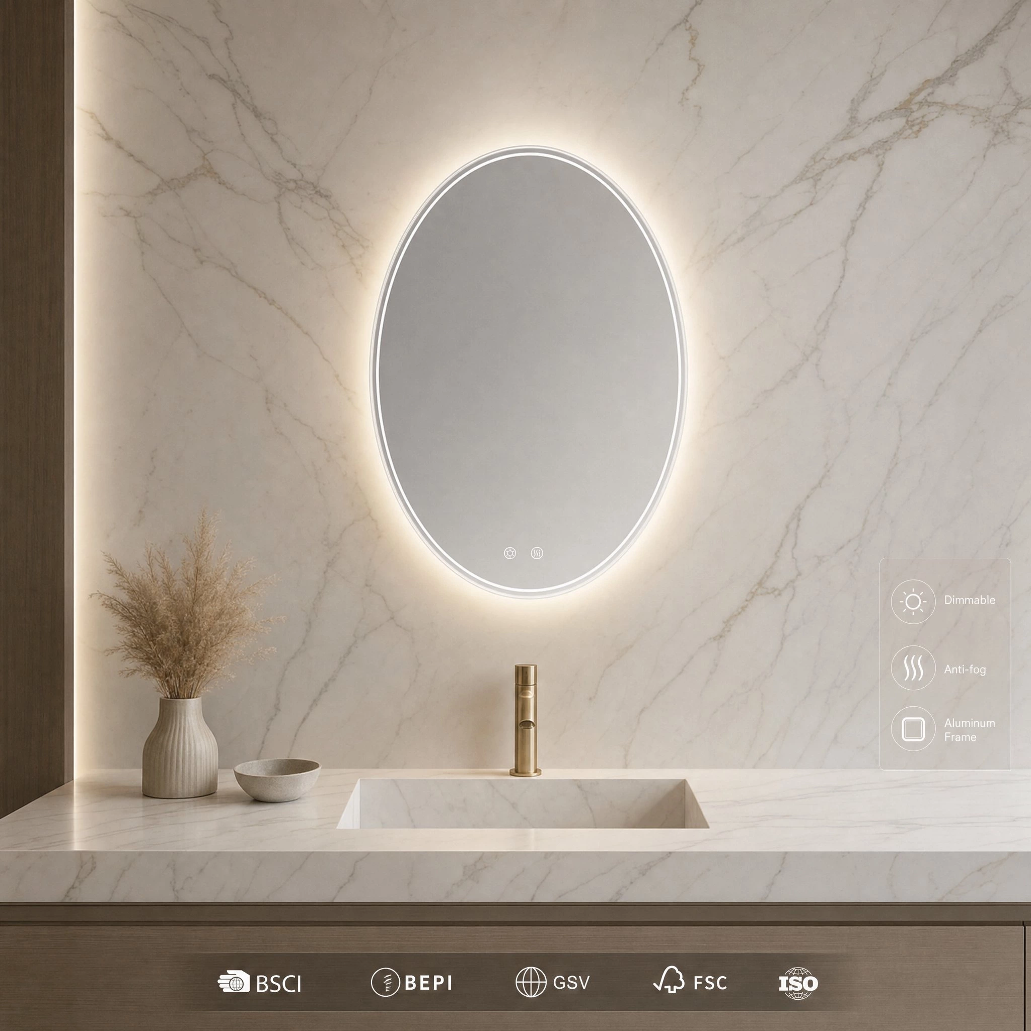 Anti-Fog Oval Led Mirror