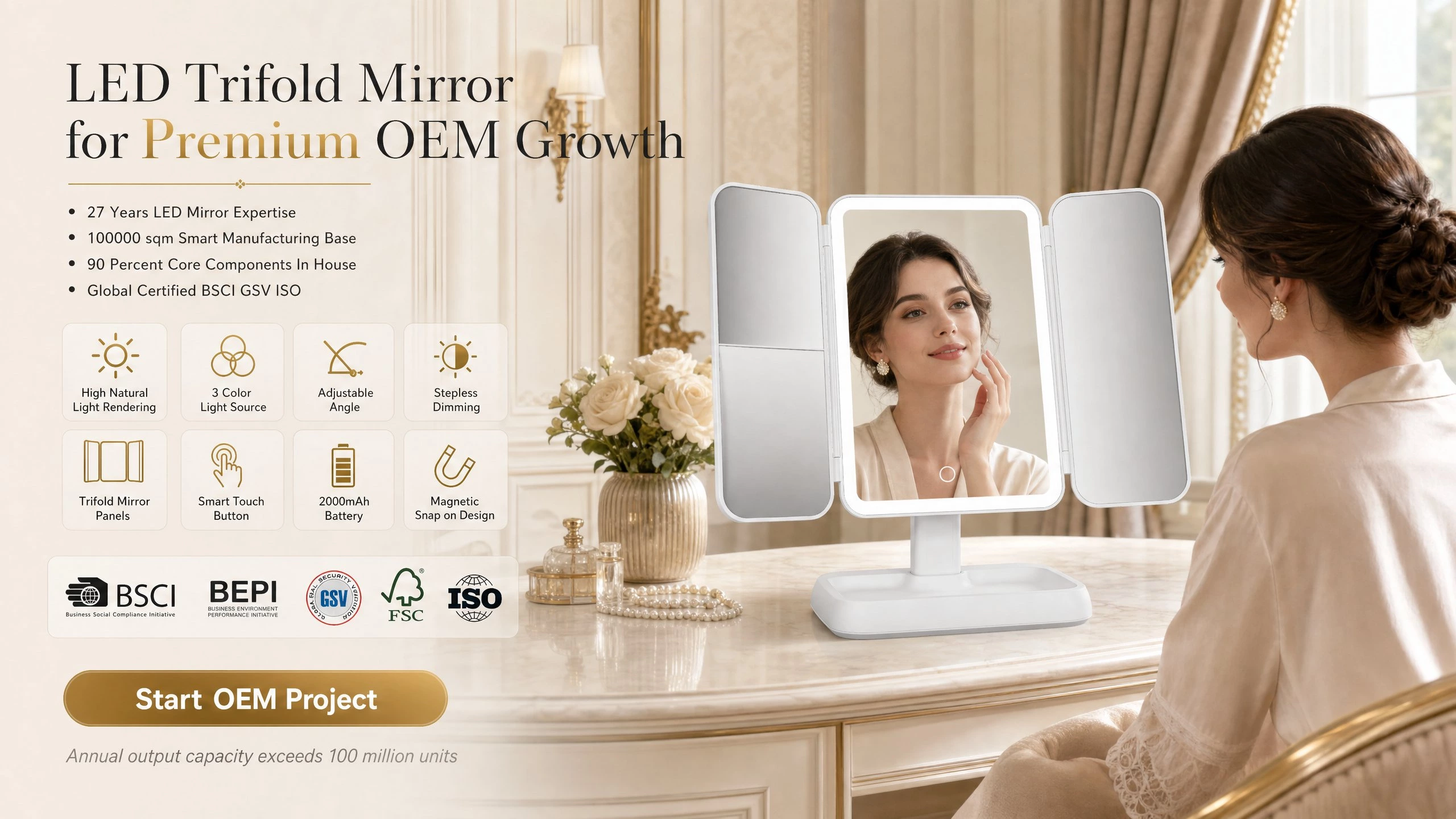 Led Trifold Mirror